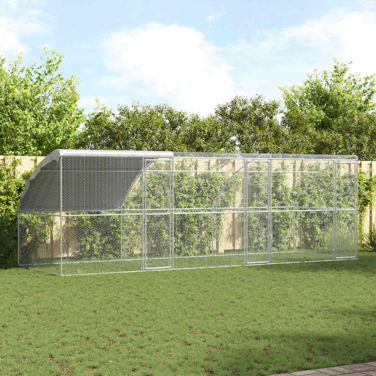 Kippenhok Met 2 St Zilver 400X200X200Cm Staal En Pe
