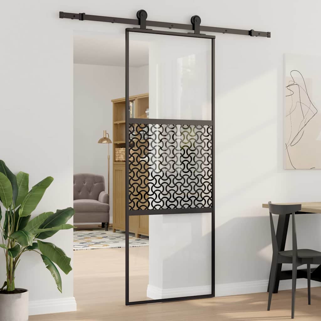 Glazen Deur Gestreept Zwart 102,5 X 2 X 205 Cm Aluminium