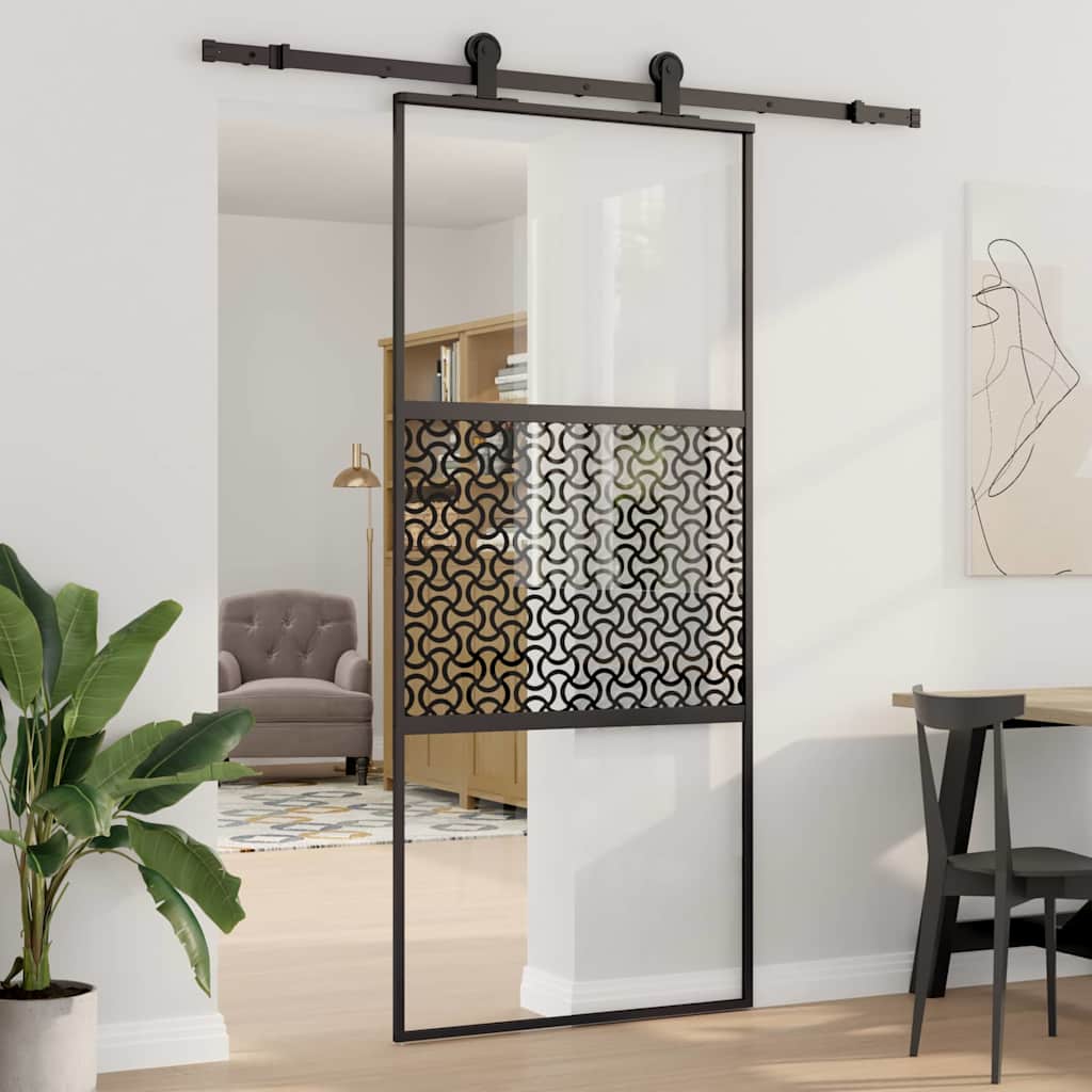 Glazen Deur Gestreept Zwart 102,5 X 2 X 205 Cm Aluminium