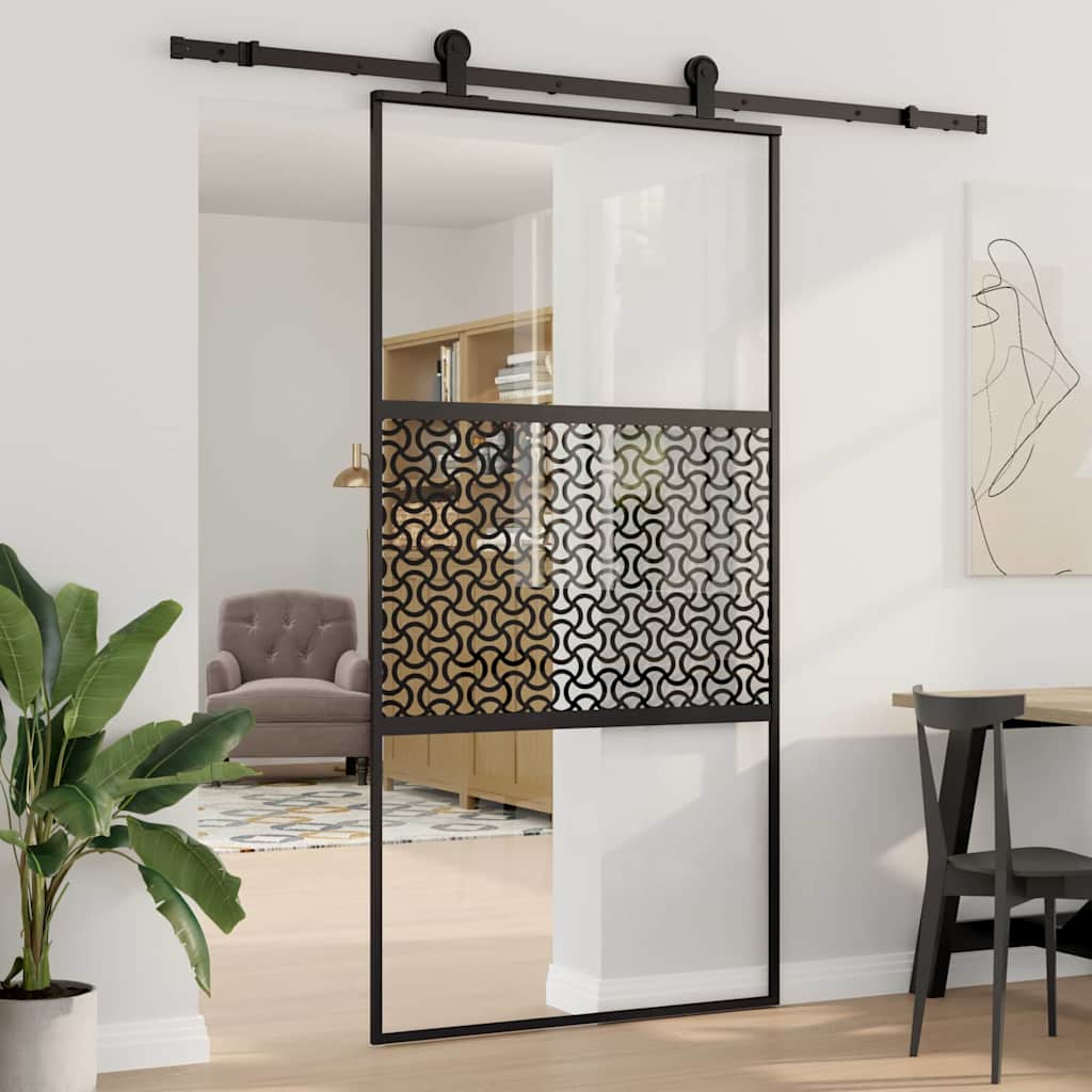 Glazen Deur Gestreept Zwart 102,5 X 2 X 205 Cm Aluminium