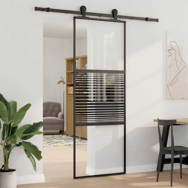 Glazen Deur Gestreept Zwart 102,5 X 2 X 205 Cm Aluminium