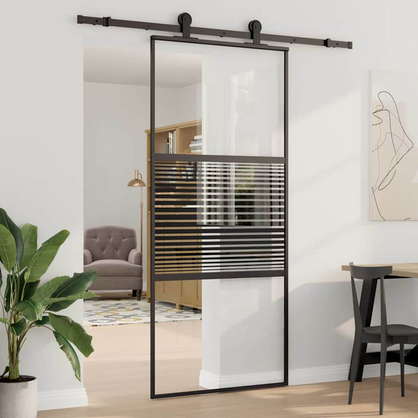 Glazen Deur Gestreept Zwart 102,5 X 2 X 205 Cm Aluminium