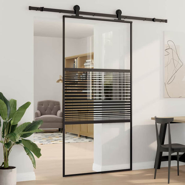 Glazen Deur Gestreept Zwart 102,5 X 2 X 205 Cm Aluminium