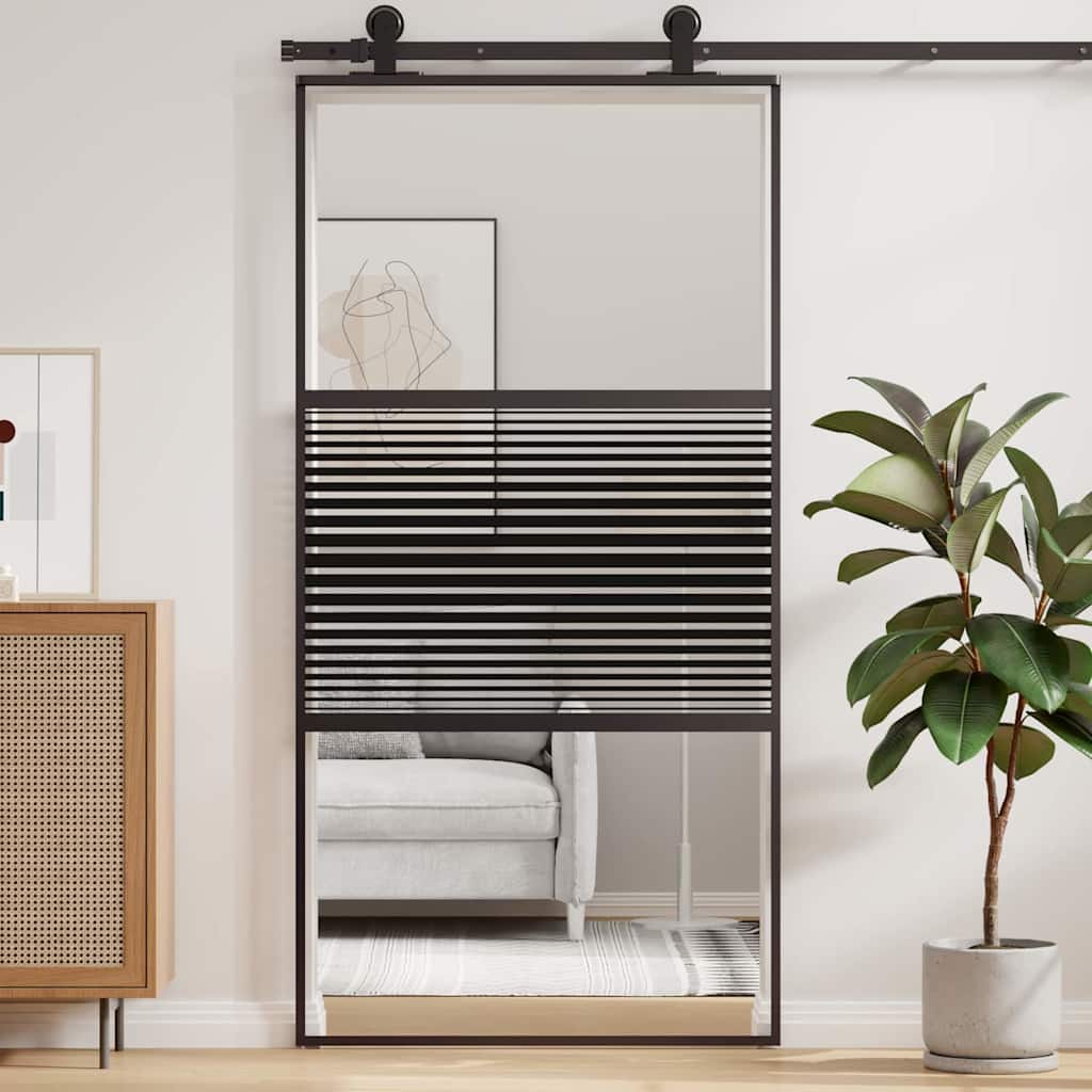 Glazen Deur Gestreept Zwart 102,5 X 2 X 205 Cm Aluminium