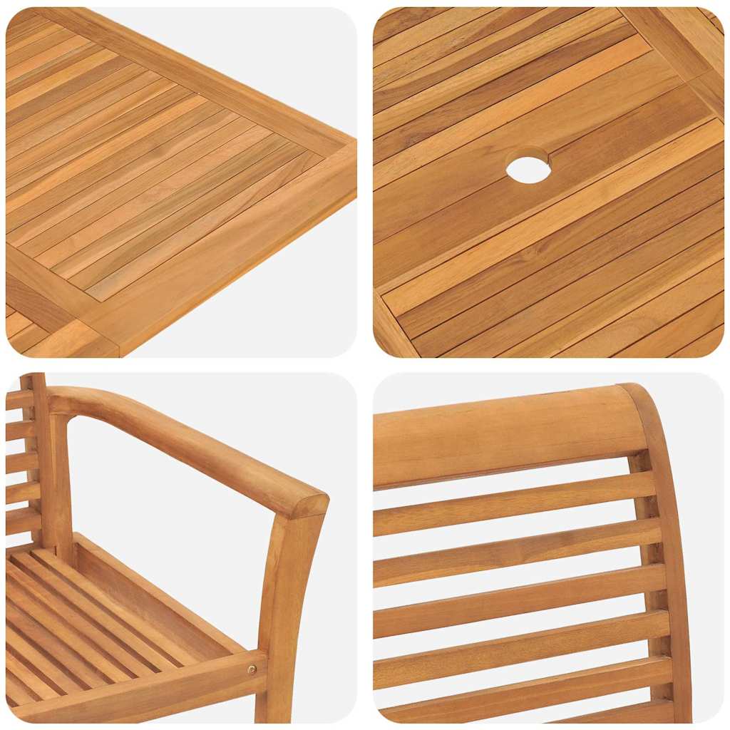 Tuin Eetset 7 Pcs Bruin 200 X 100 X 75 Cm Massief Teakhout