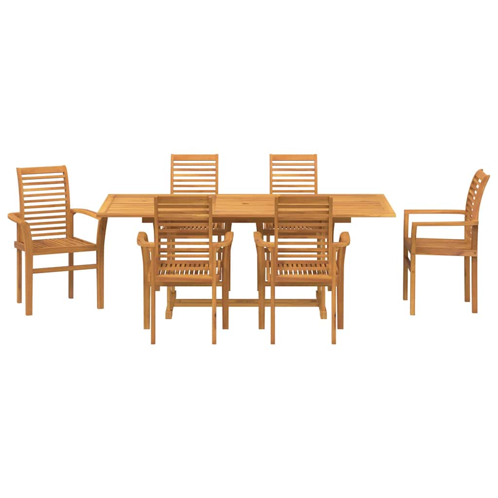 Tuin Eetset 7 Pcs Bruin 200 X 100 X 75 Cm Massief Teakhout