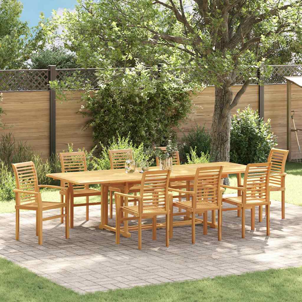 Tuin Eetset 9 Pcs Bruin 280 X 100 X 75 Cm Massief Teakhout