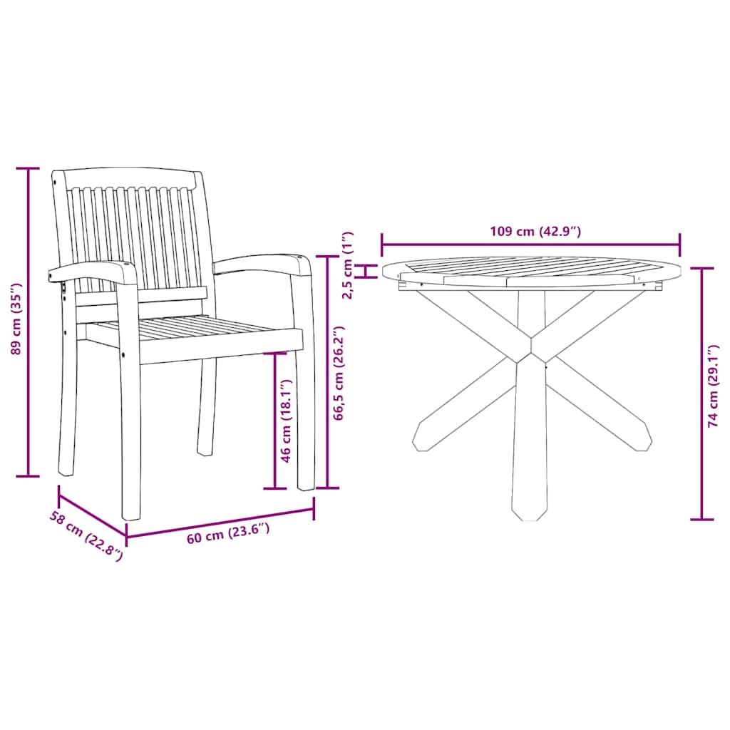 Tuin Eetset 3 Pcs Bruin Massief Acaciahout