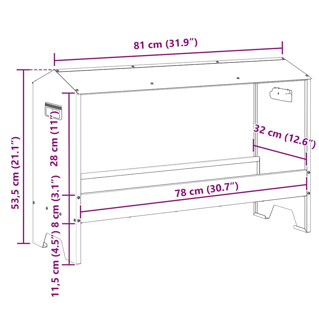 Kippen Voederbak 81 X 32 X 53,5 Cm Koudgewalst Staal