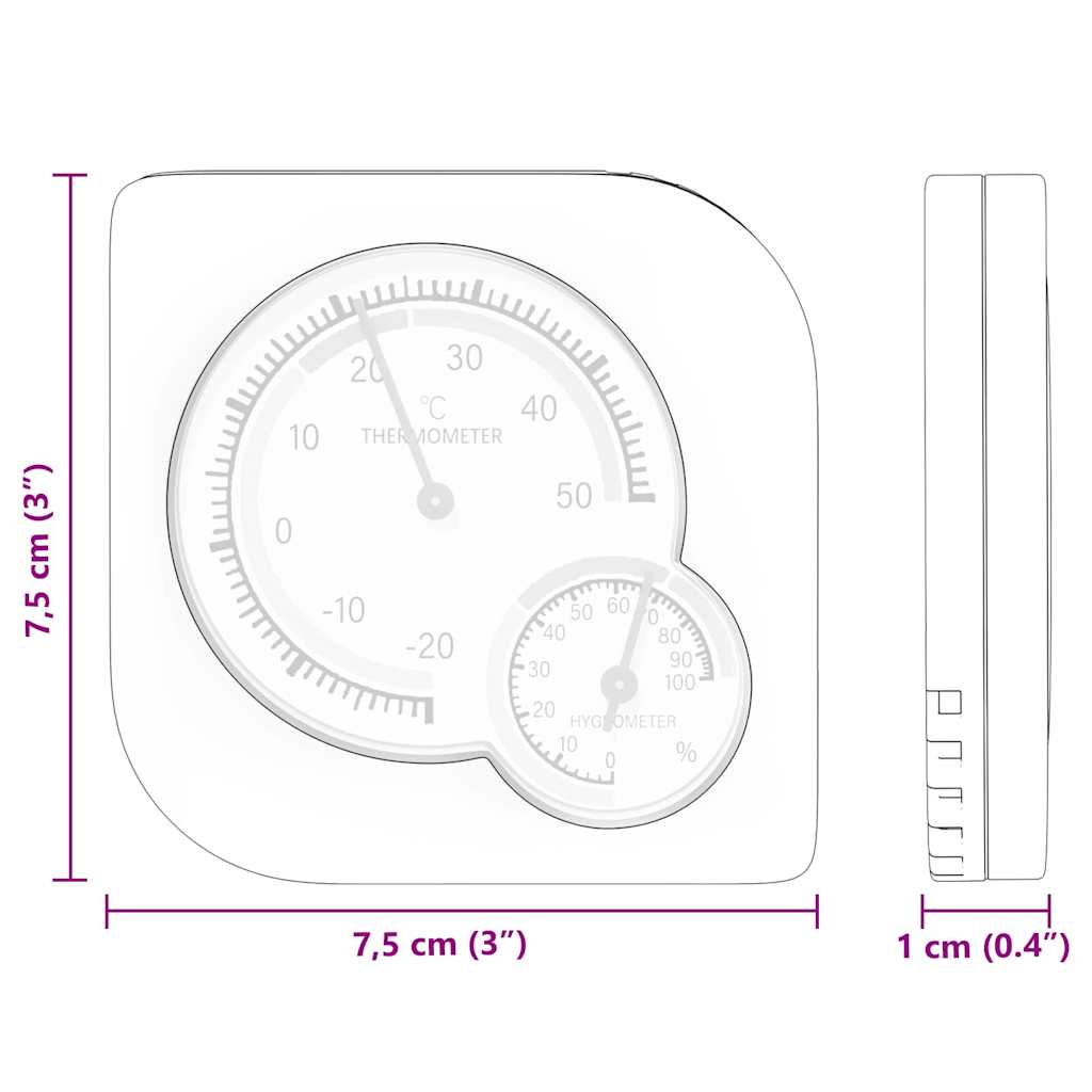 Thermo Hygrometer Wit 7,5 X 7,5 X 1,2 Cm Abs