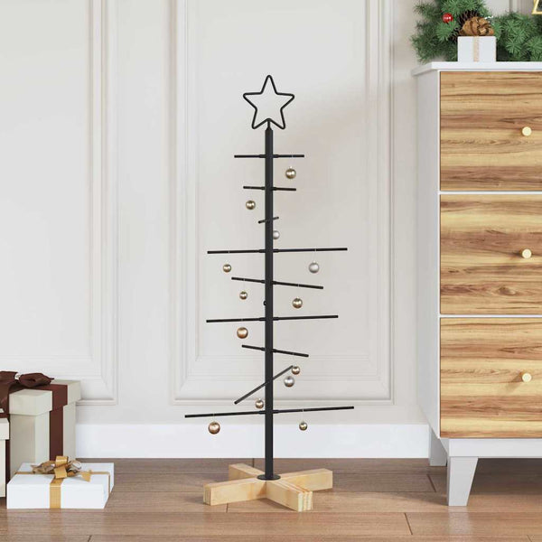 Kerstdecoratie Kerstboom Met Houten Basis Metaal Zwart Zwart
