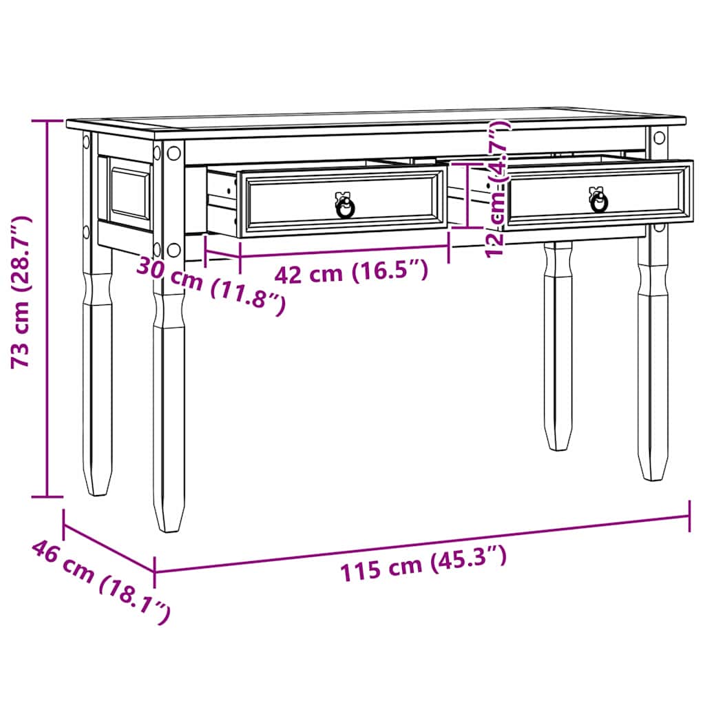 Bijzettafel Corona 115 X 46 X 73 Cm Massief Grenenhout