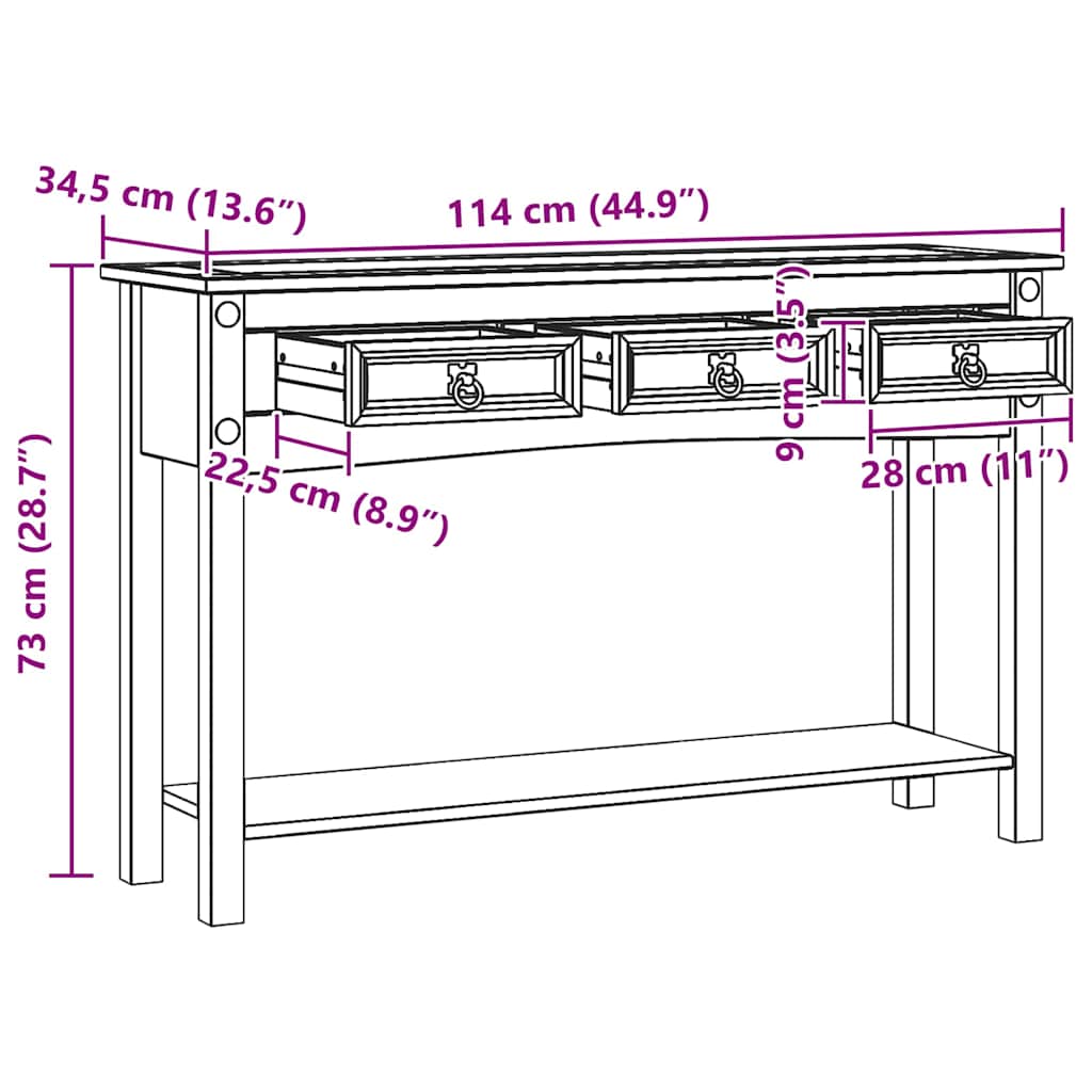 Bijzettafel Corona 114 X 34,5 X 73 Cm Massief Grenenhout