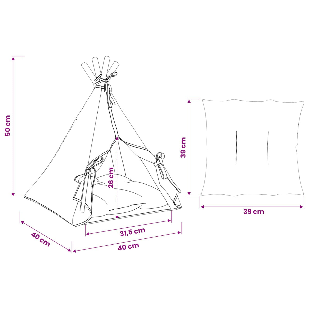 Dieren Teepee Met Kussen Wit 40 X 40 X 50 Cm Polyester