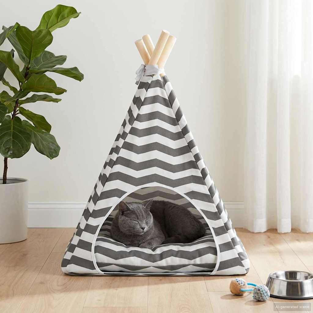 Dieren Teepee Met Kussen Wit En Grijs 40 X 40 X 50 Cm Polyester