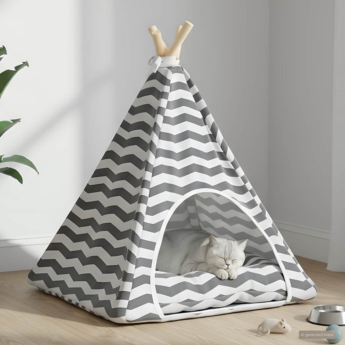 Dieren Teepee Met Kussen Wit En Grijs 40 X 40 X 50 Cm Polyester