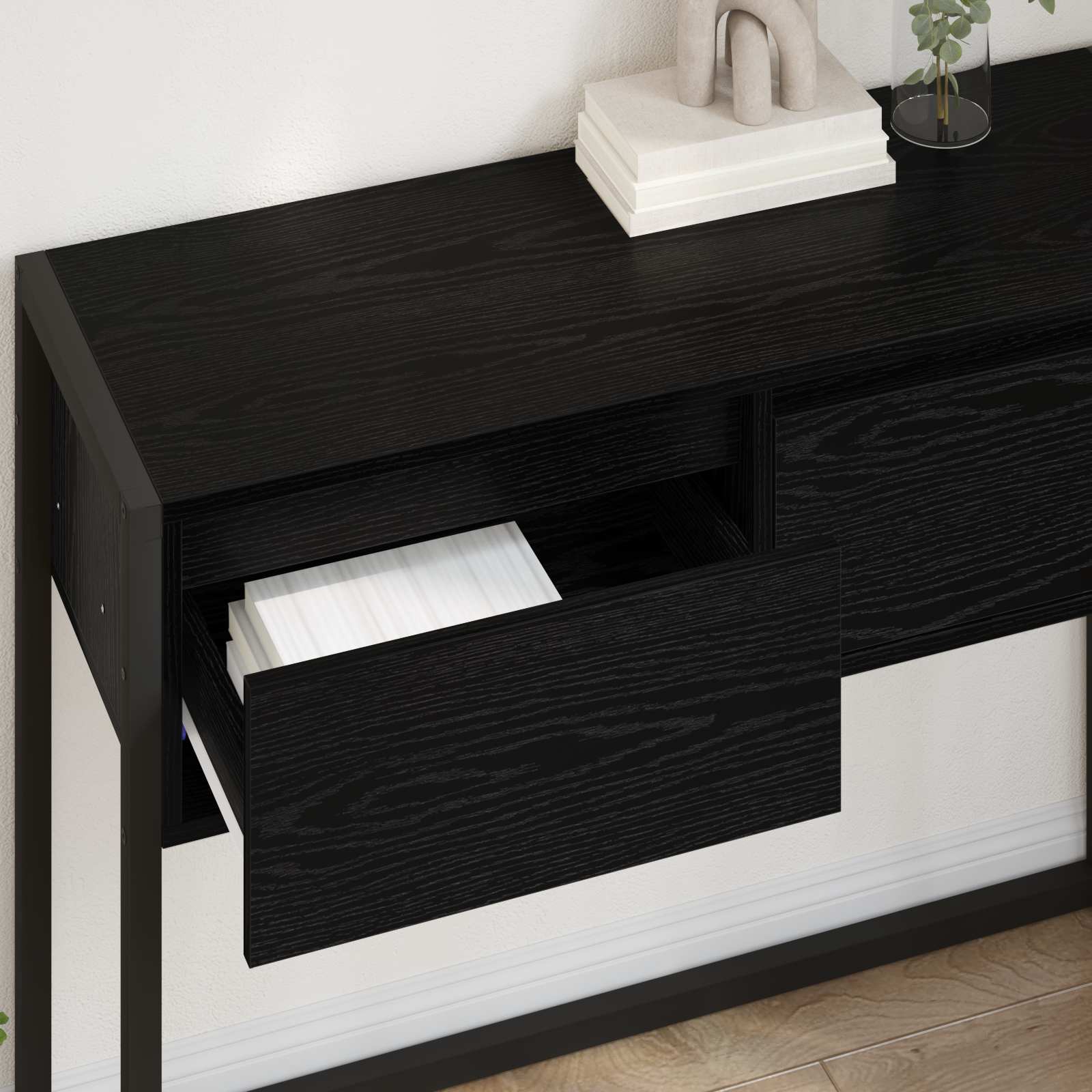 Bijzettafel Met Lade 100 X 36 X 75 Cm Bewerkt Hout