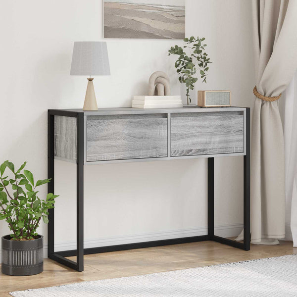 Bijzettafel Met Lade 100 X 36 X 75 Cm Bewerkt Hout