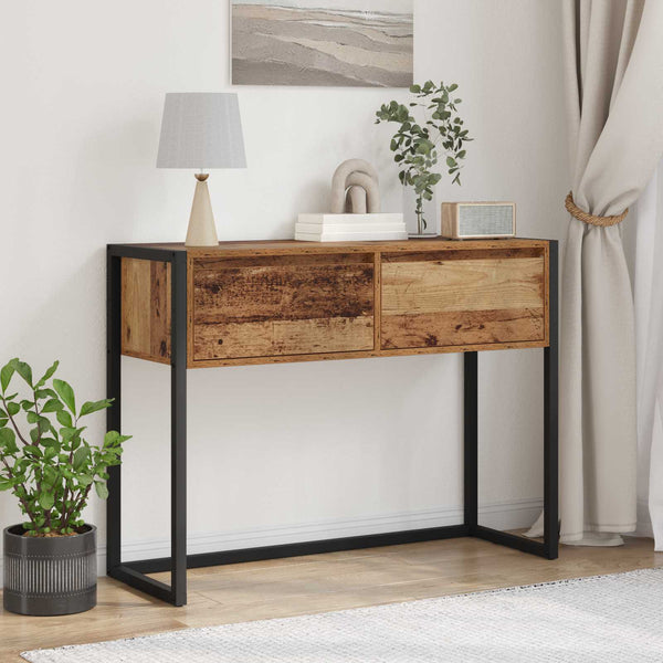 Bijzettafel Met Lade 100 X 36 X 75 Cm Bewerkt Hout