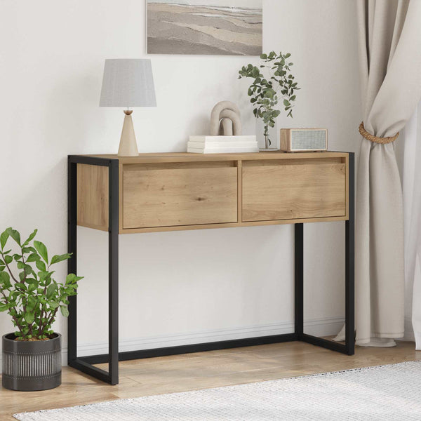 Bijzettafel Met Lade 100 X 36 X 75 Cm Bewerkt Hout
