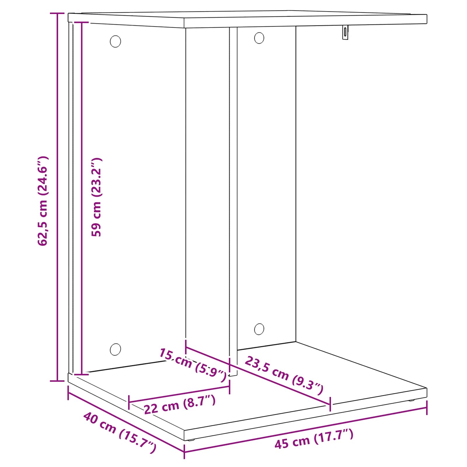Bijzettafel 45 X 40 X 62,5 Cm Bewerkt Hout