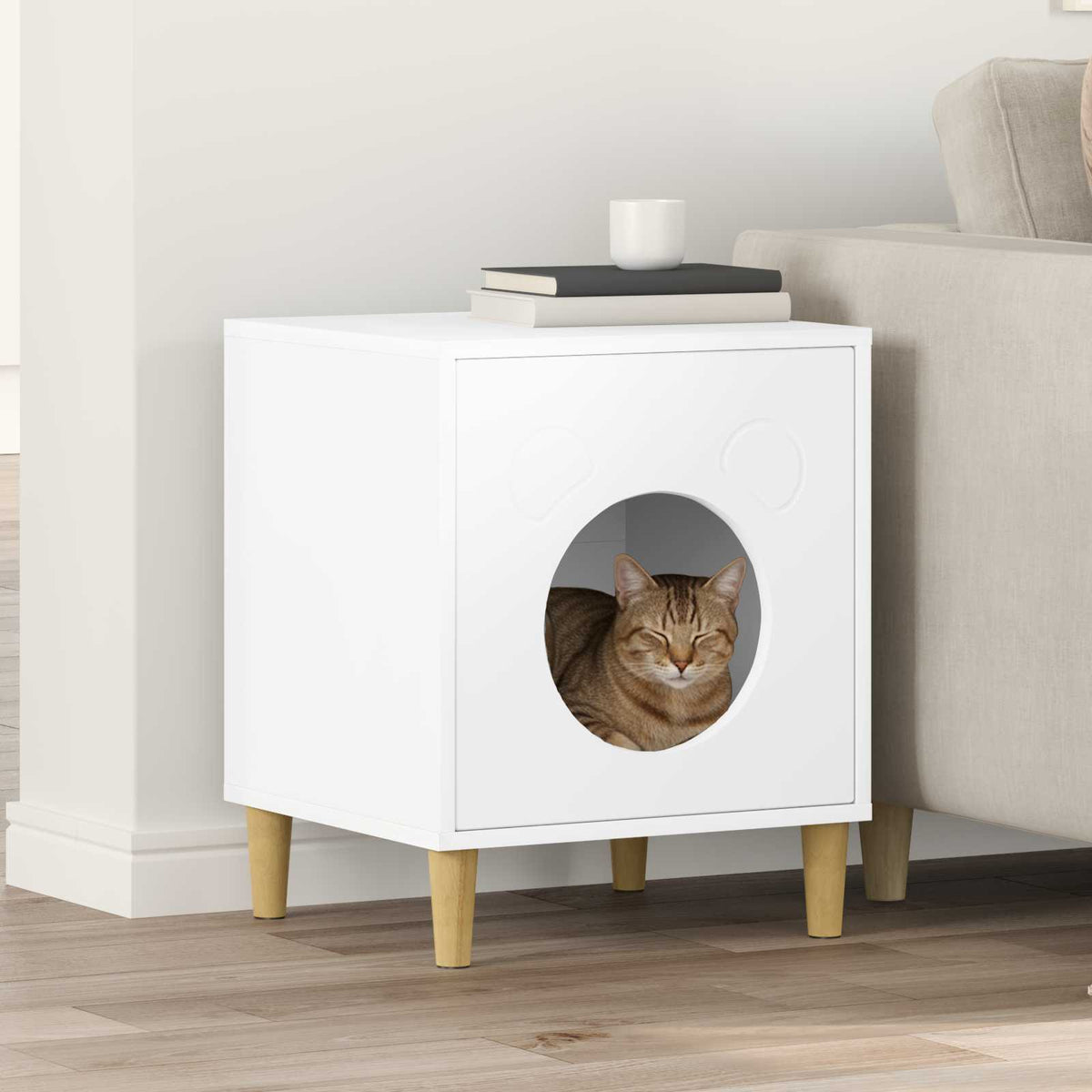 Kattenhuis Glanzend Wit 42,5 X 40 X 53 Cm Bewerkt Hout