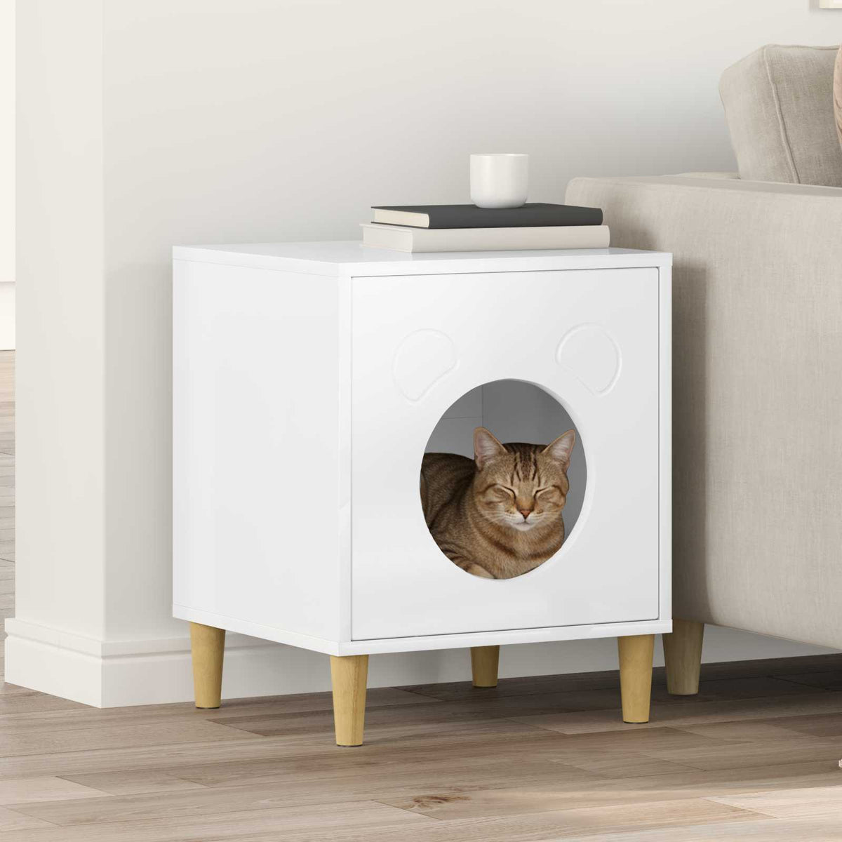 Kattenhuis Glanzend Wit 42,5 X 40 X 53 Cm Bewerkt Hout