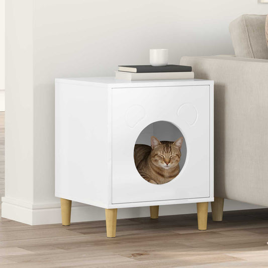 Kattenhuis Glanzend Wit 42,5 X 40 X 53 Cm Bewerkt Hout