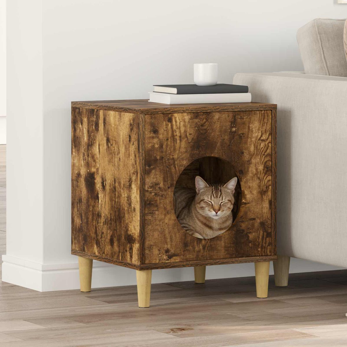 Kattenhuis Glanzend Wit 42,5 X 40 X 53 Cm Bewerkt Hout
