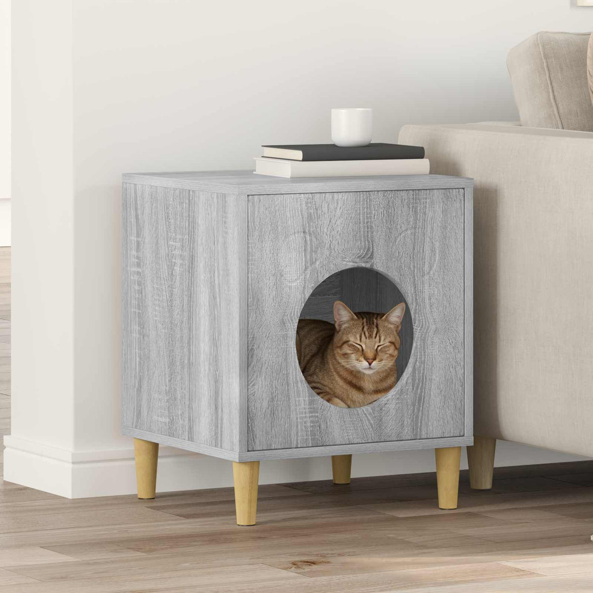 Kattenhuis Glanzend Wit 42,5 X 40 X 53 Cm Bewerkt Hout