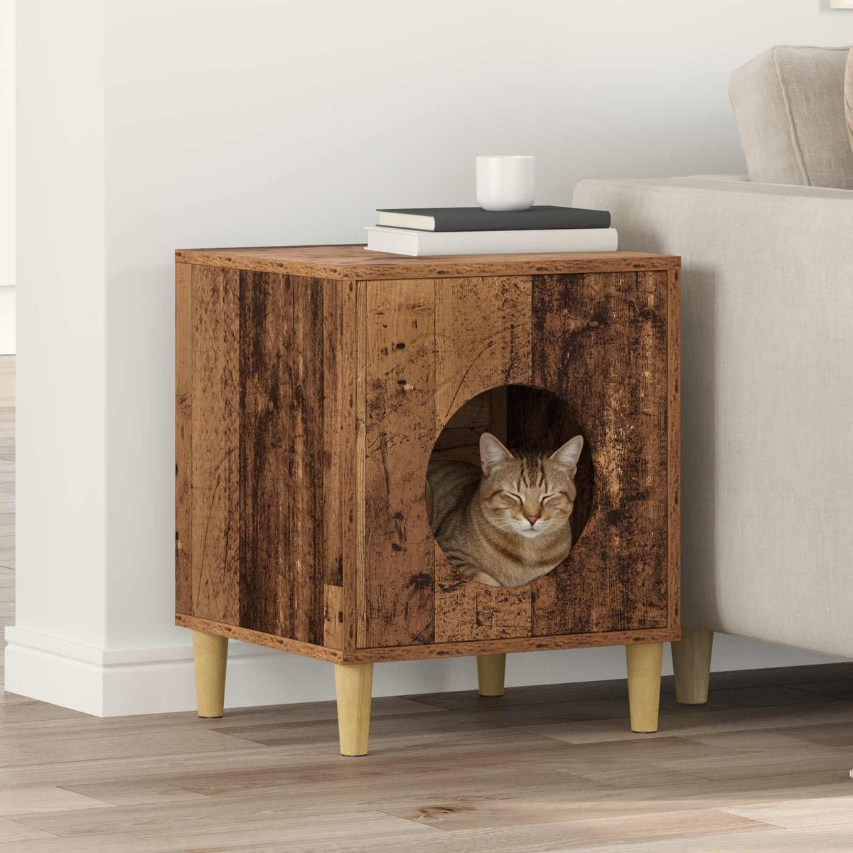 Kattenhuis Glanzend Wit 42,5 X 40 X 53 Cm Bewerkt Hout