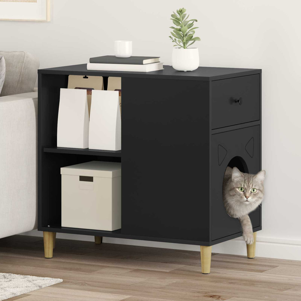 Kattenhuis 72 X 42,5 X 70 Cm Bewerkt Hout