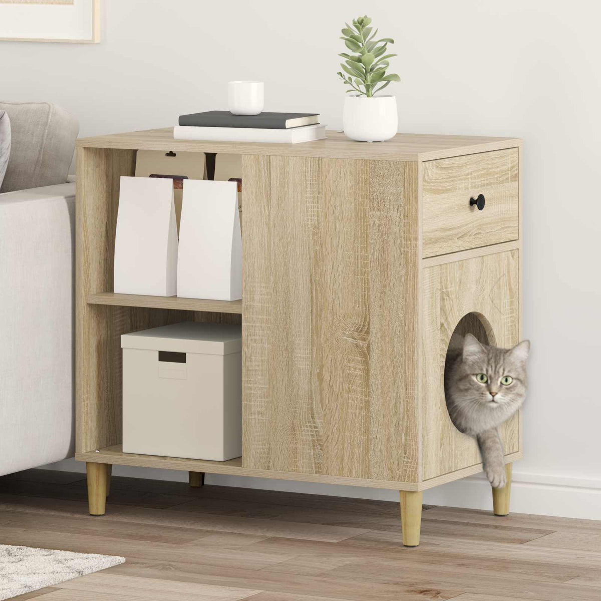 Kattenhuis 72 X 42,5 X 70 Cm Bewerkt Hout