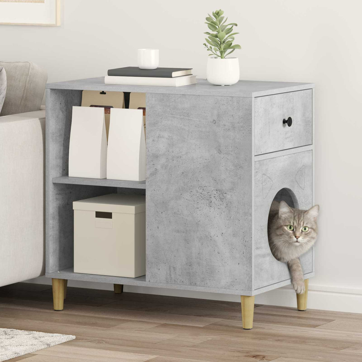 Kattenhuis 72 X 42,5 X 70 Cm Bewerkt Hout