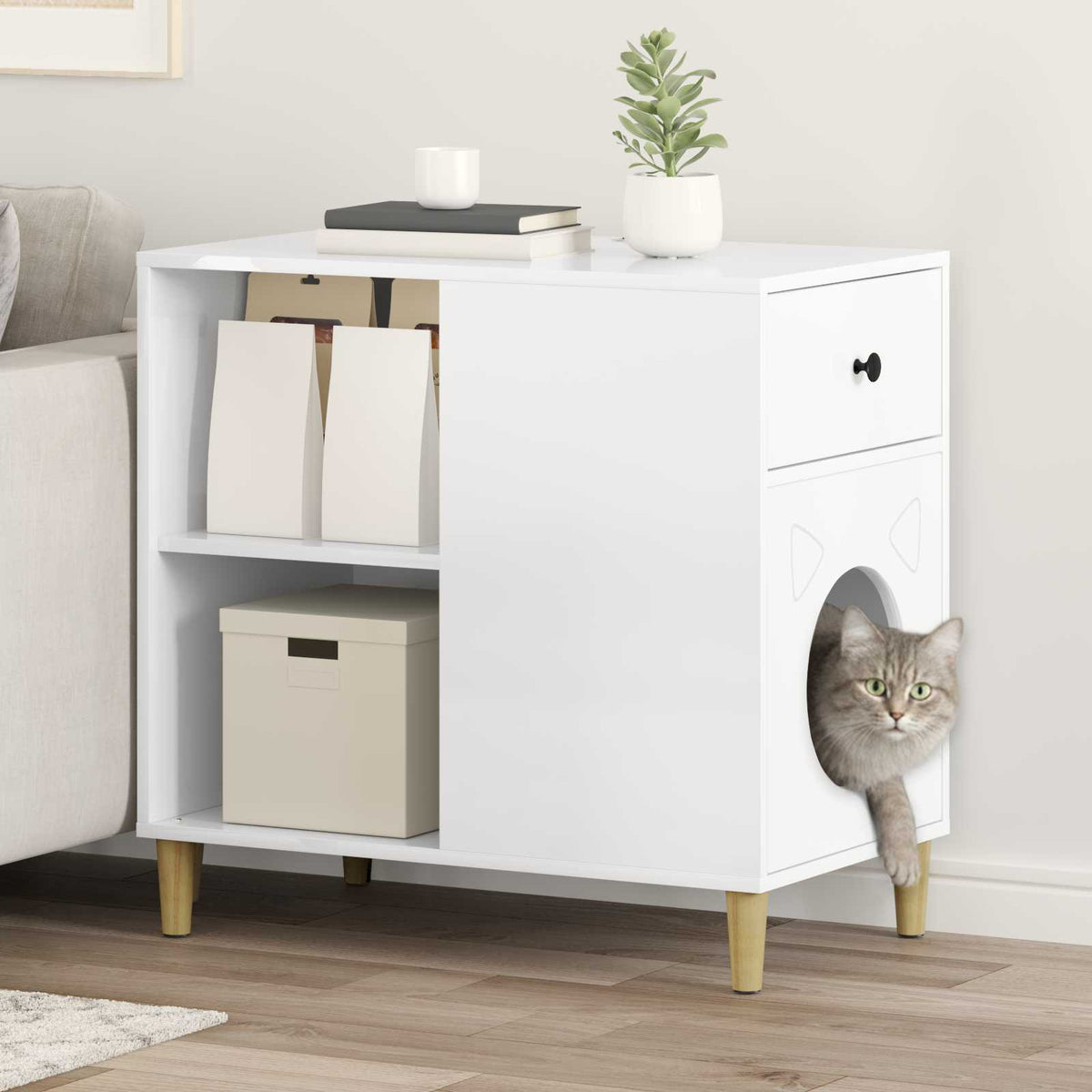 Kattenhuis 72 X 42,5 X 70 Cm Bewerkt Hout
