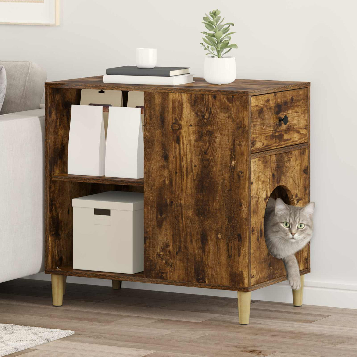 Kattenhuis 72 X 42,5 X 70 Cm Bewerkt Hout
