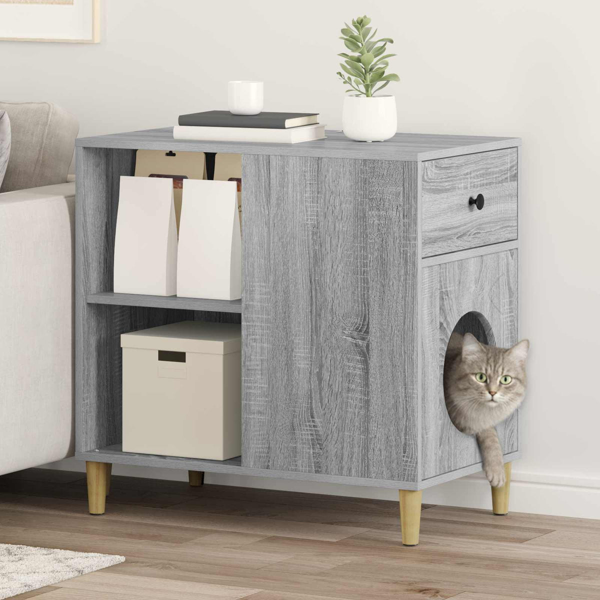 Kattenhuis 72 X 42,5 X 70 Cm Bewerkt Hout