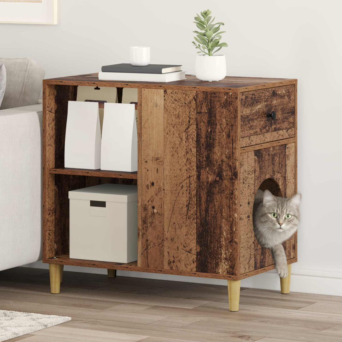 Kattenhuis 72 X 42,5 X 70 Cm Bewerkt Hout