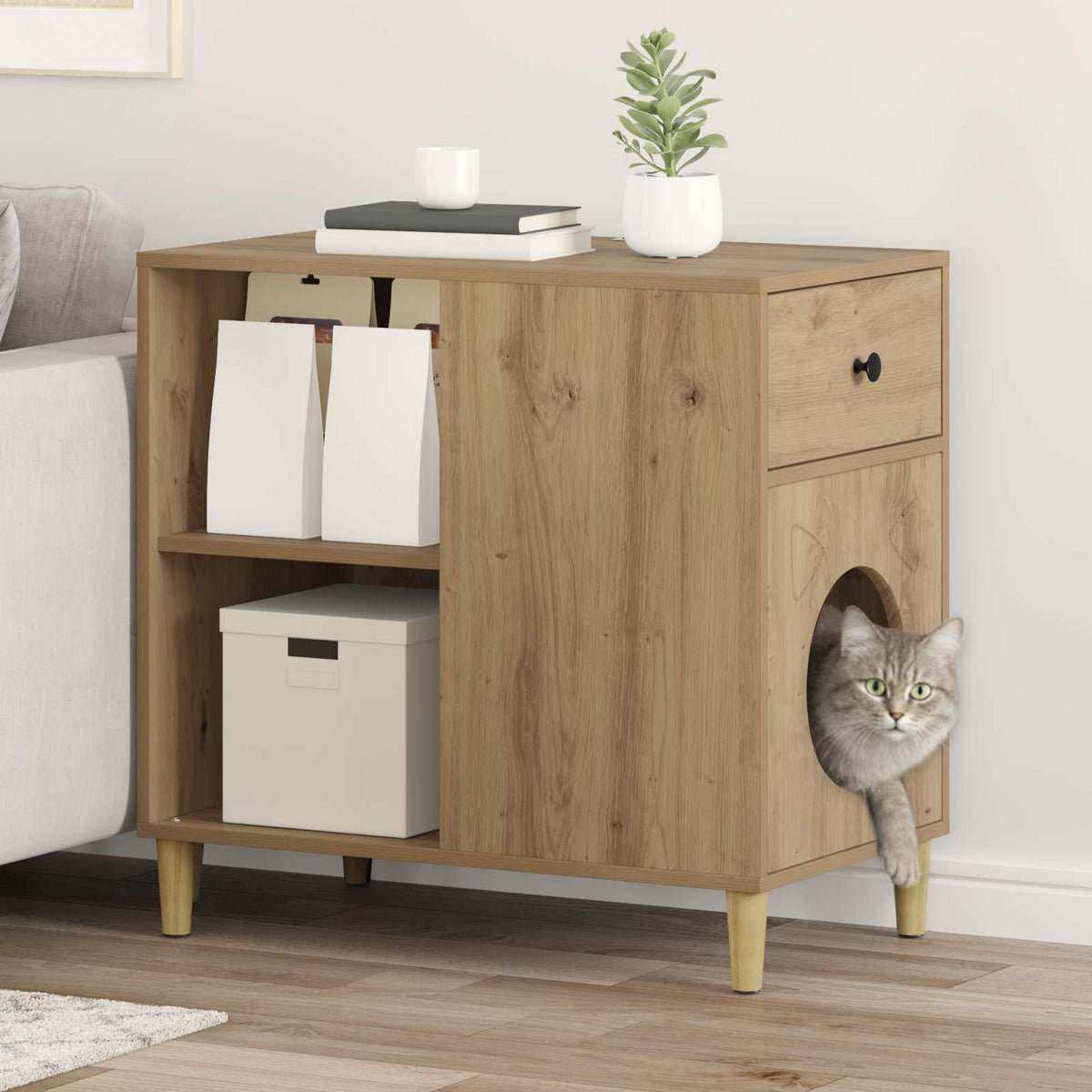 Kattenhuis 72 X 42,5 X 70 Cm Bewerkt Hout