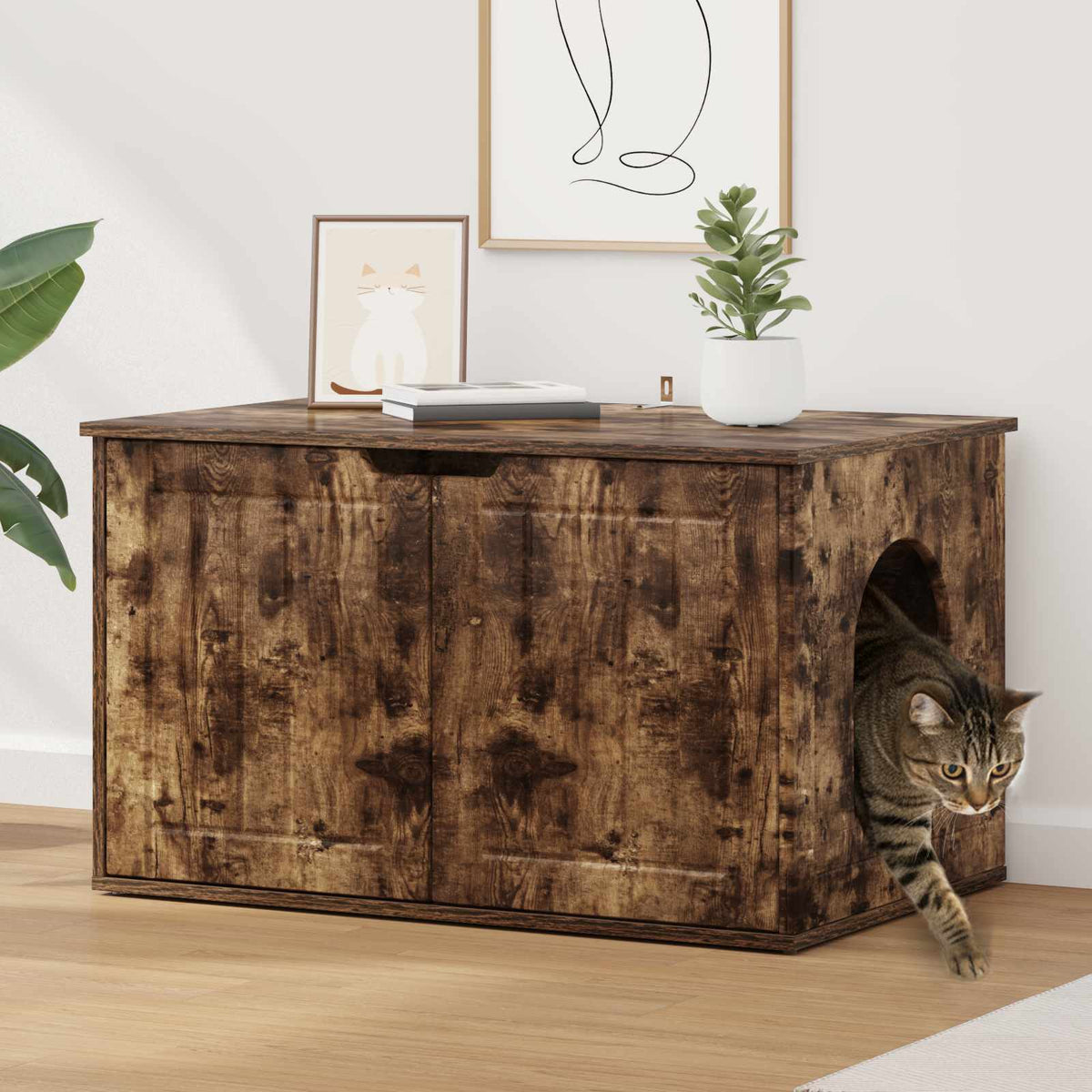 Kattenhuis 85 X 55 X 50,5 Cm Bewerkt Hout