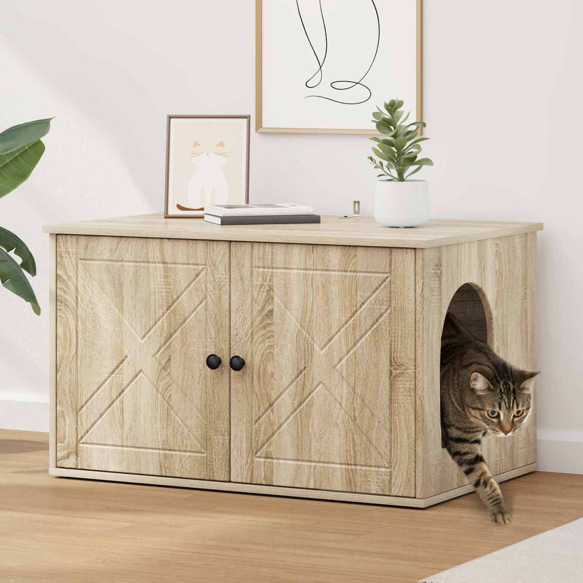 Kattenhuis 85 X 55 X 50,5 Cm Bewerkt Hout