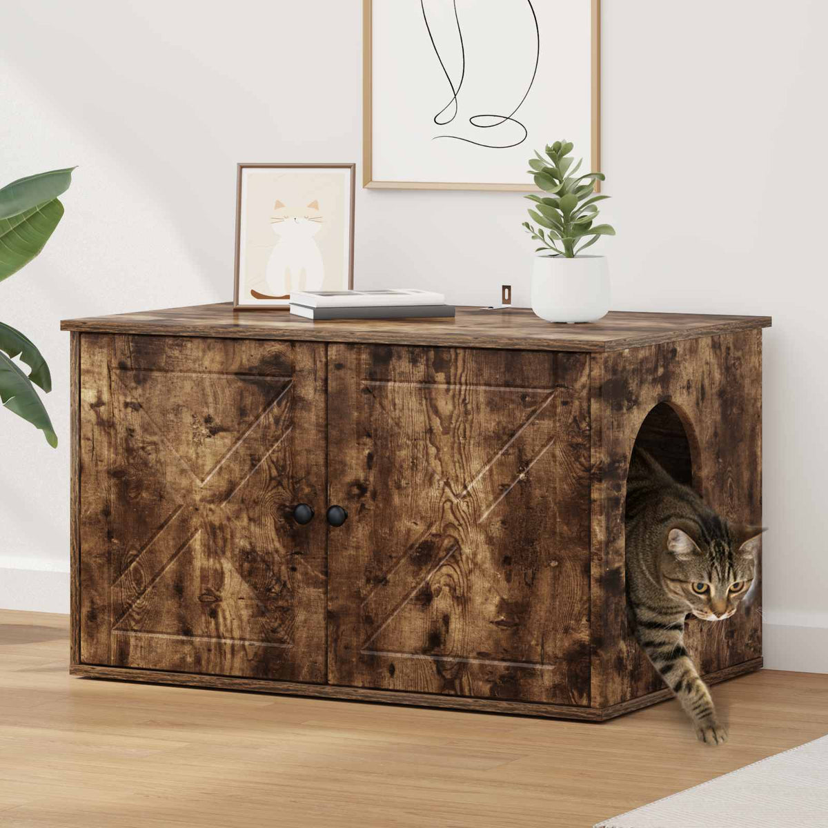 Kattenhuis 85 X 55 X 50,5 Cm Bewerkt Hout