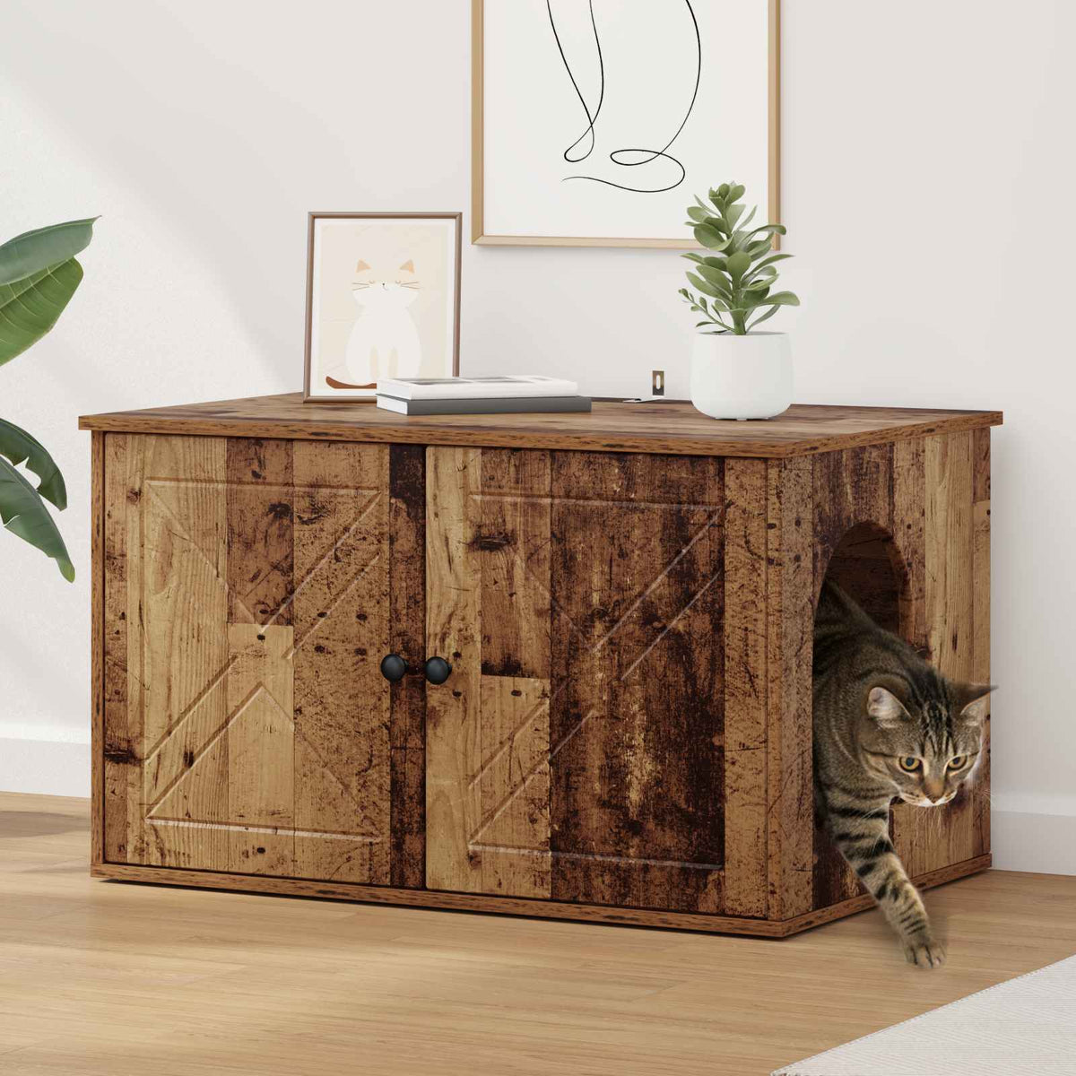 Kattenhuis 85 X 55 X 50,5 Cm Bewerkt Hout