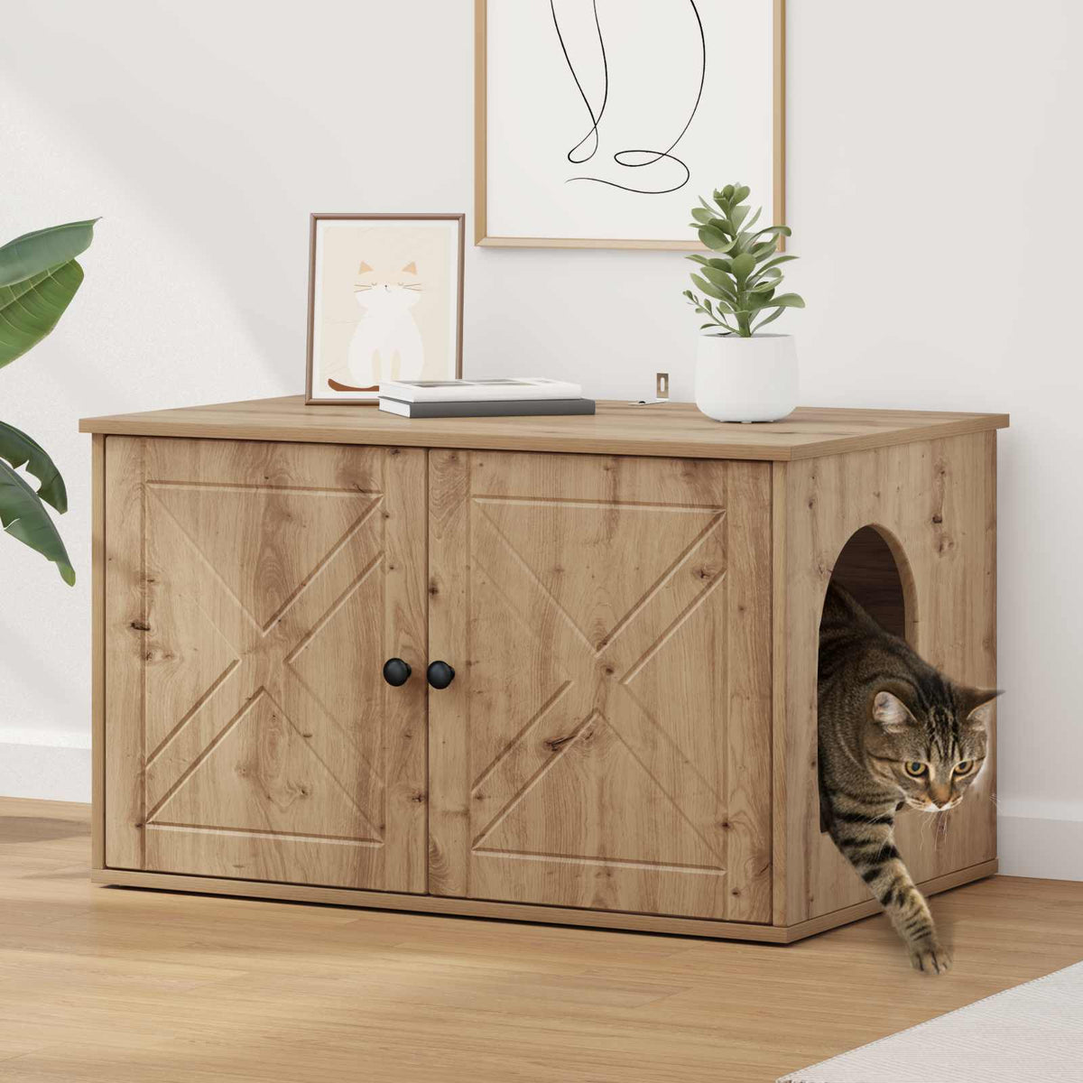 Kattenhuis 85 X 55 X 50,5 Cm Bewerkt Hout