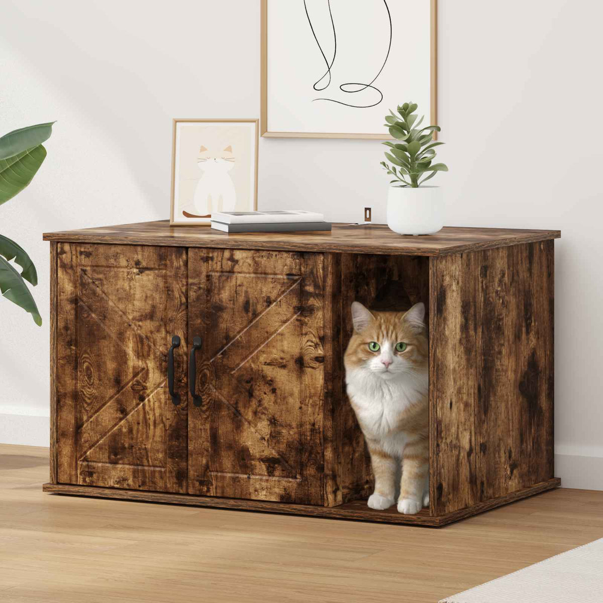 Kattenhuis 85 X 55 X 50,5 Cm Bewerkt Hout