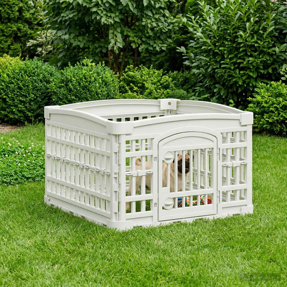 4 Paneel Hond Speelhekje Kunststof Wit