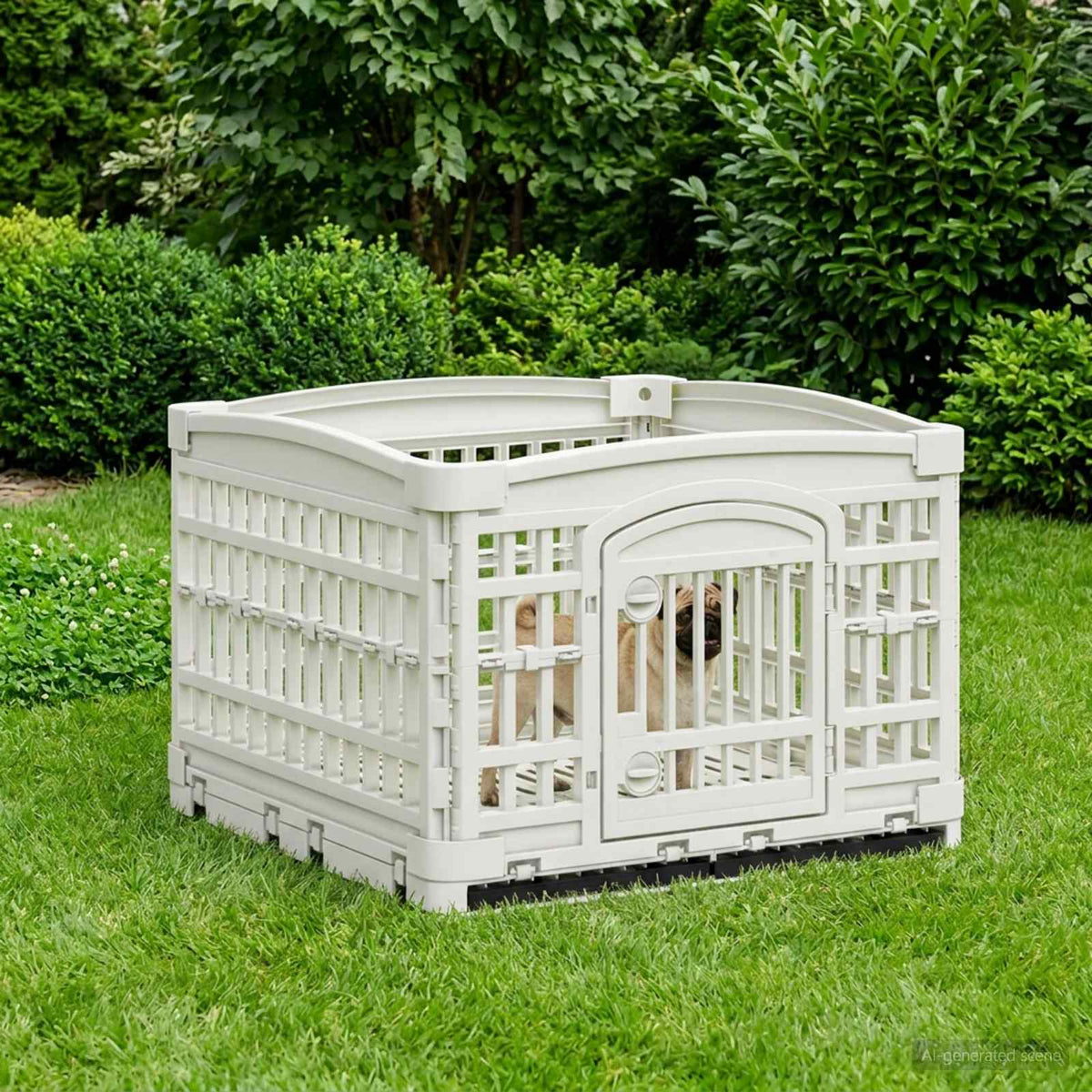 4 Paneel Hond Speelhekje Kunststof Wit
