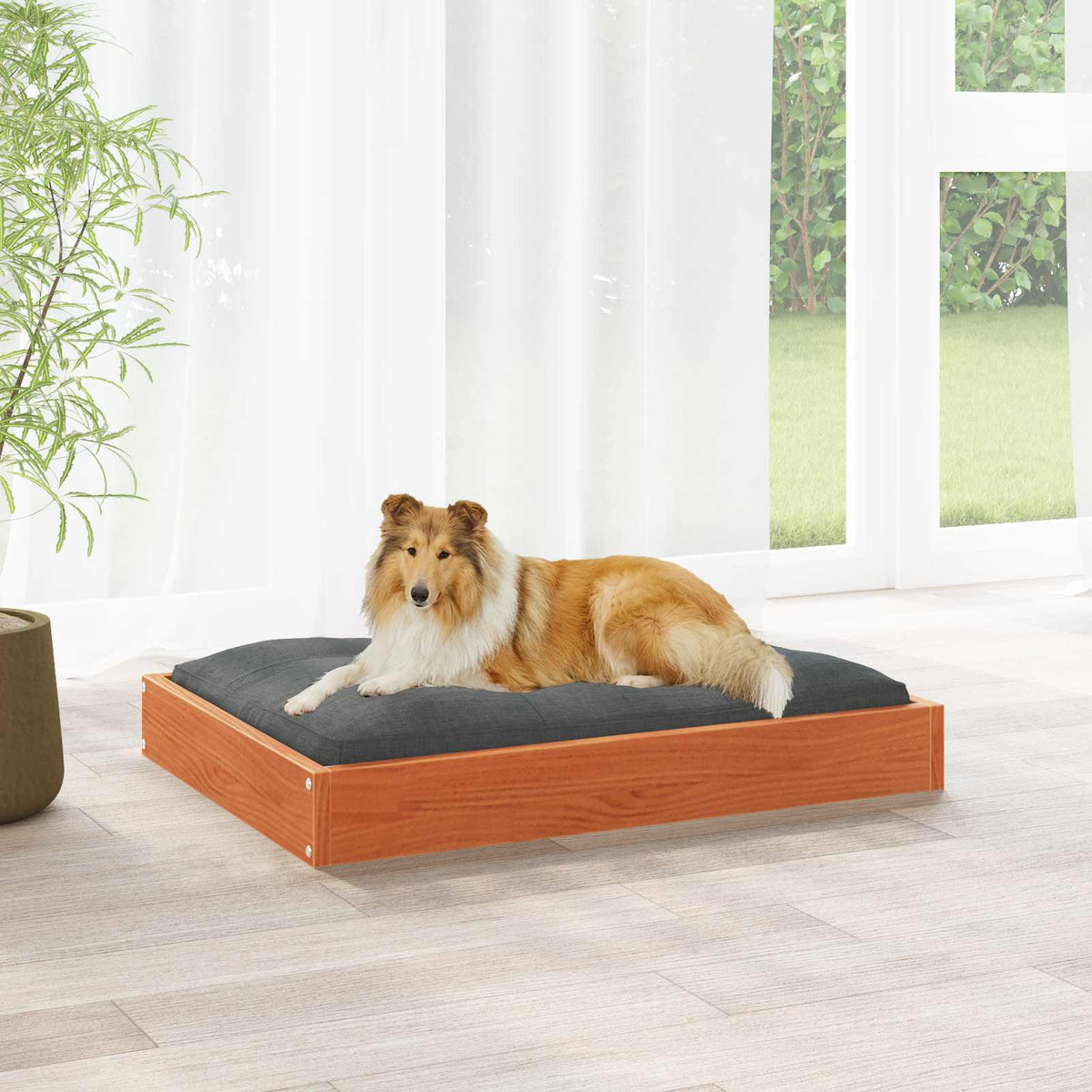 Hondenbed 101,5 X 74 X 9 Cm Massief Vurenhout