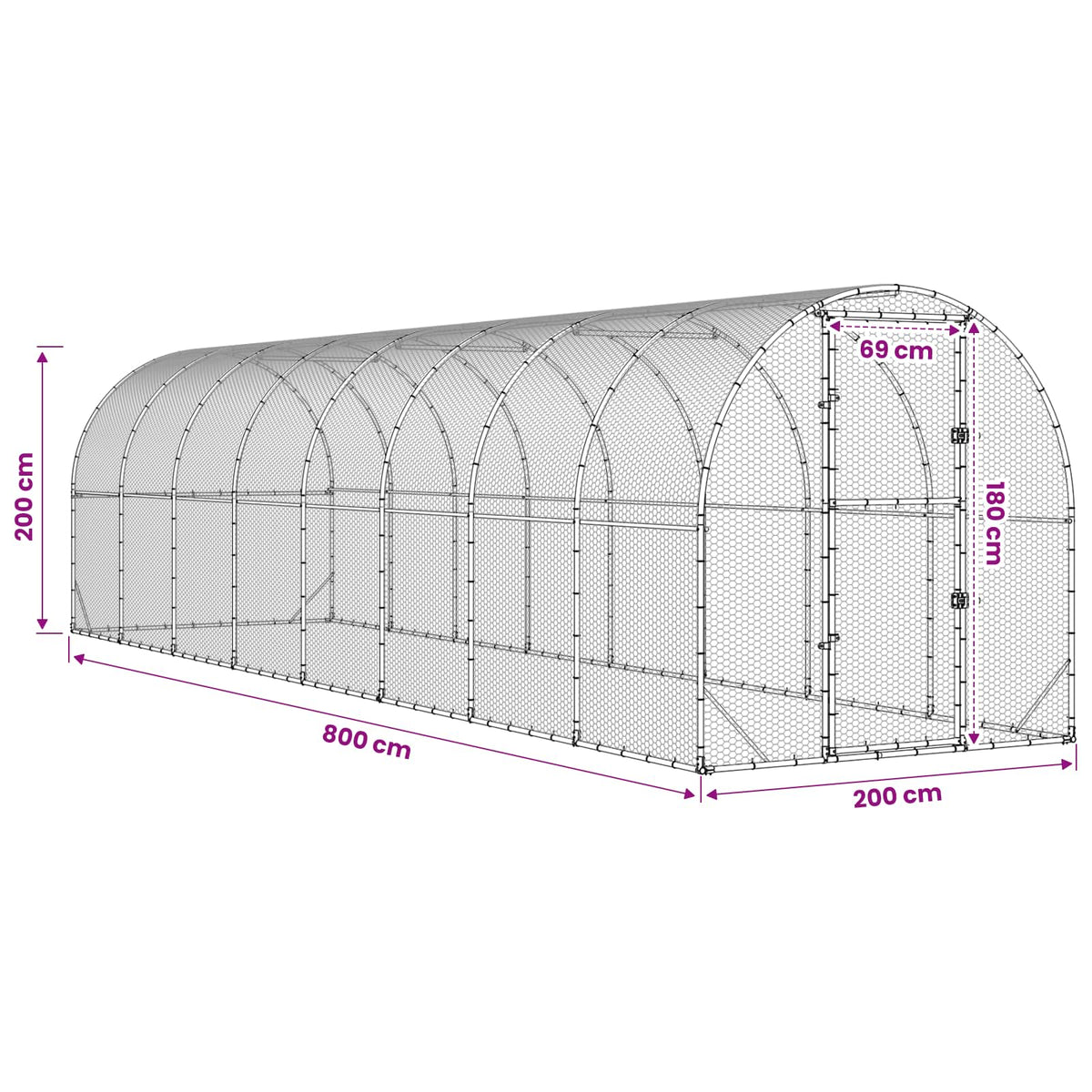 Kippenhok Zilver 800 X 200 X 200 Cm Gegalvaniseerd Staal