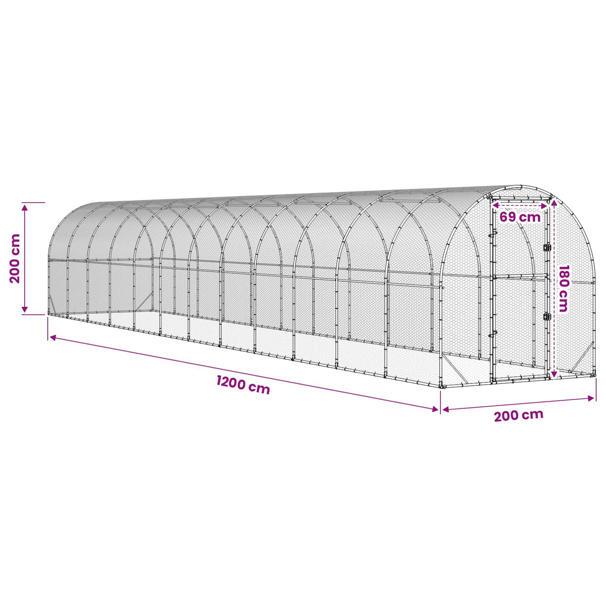 Kippenhok Zilver 1200 X 200 X 200 Cm Gegalvaniseerd Staal